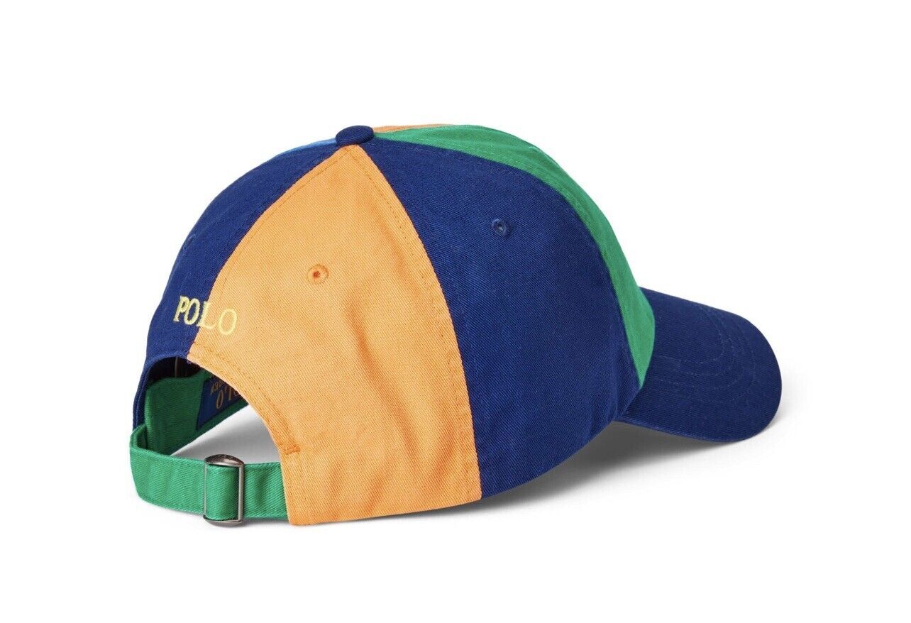 POLO RALPH LAUREN Men's Orange Multi Colorblocked Cotton Chino Baseball Cap NWT