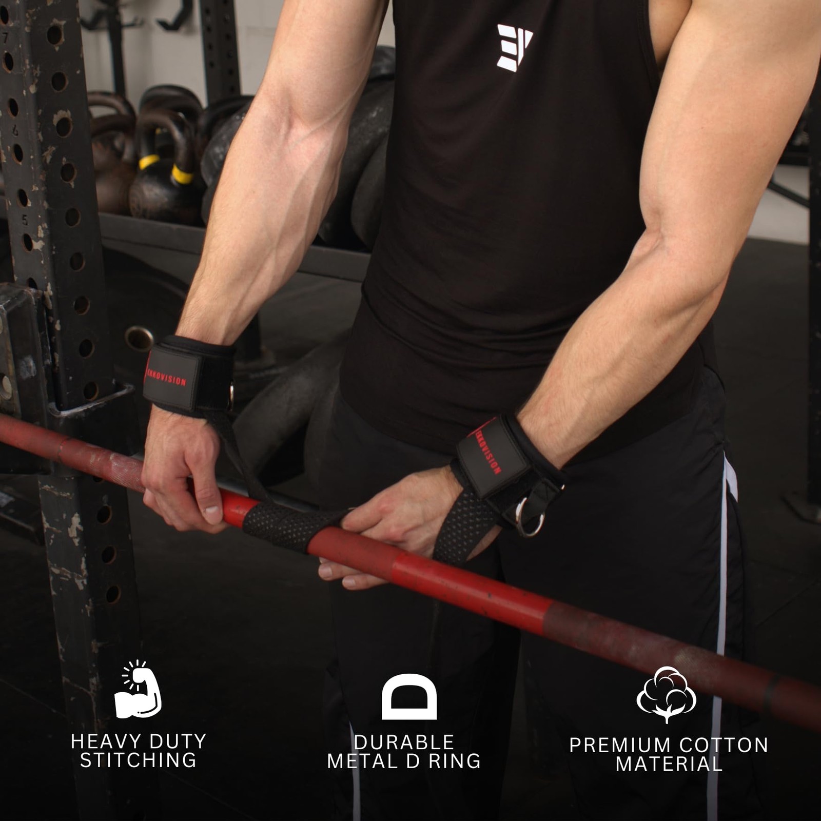 Ekkovision Weight Lifting Straps With Cuffed D Ring, Wrist Support, PHASE3
