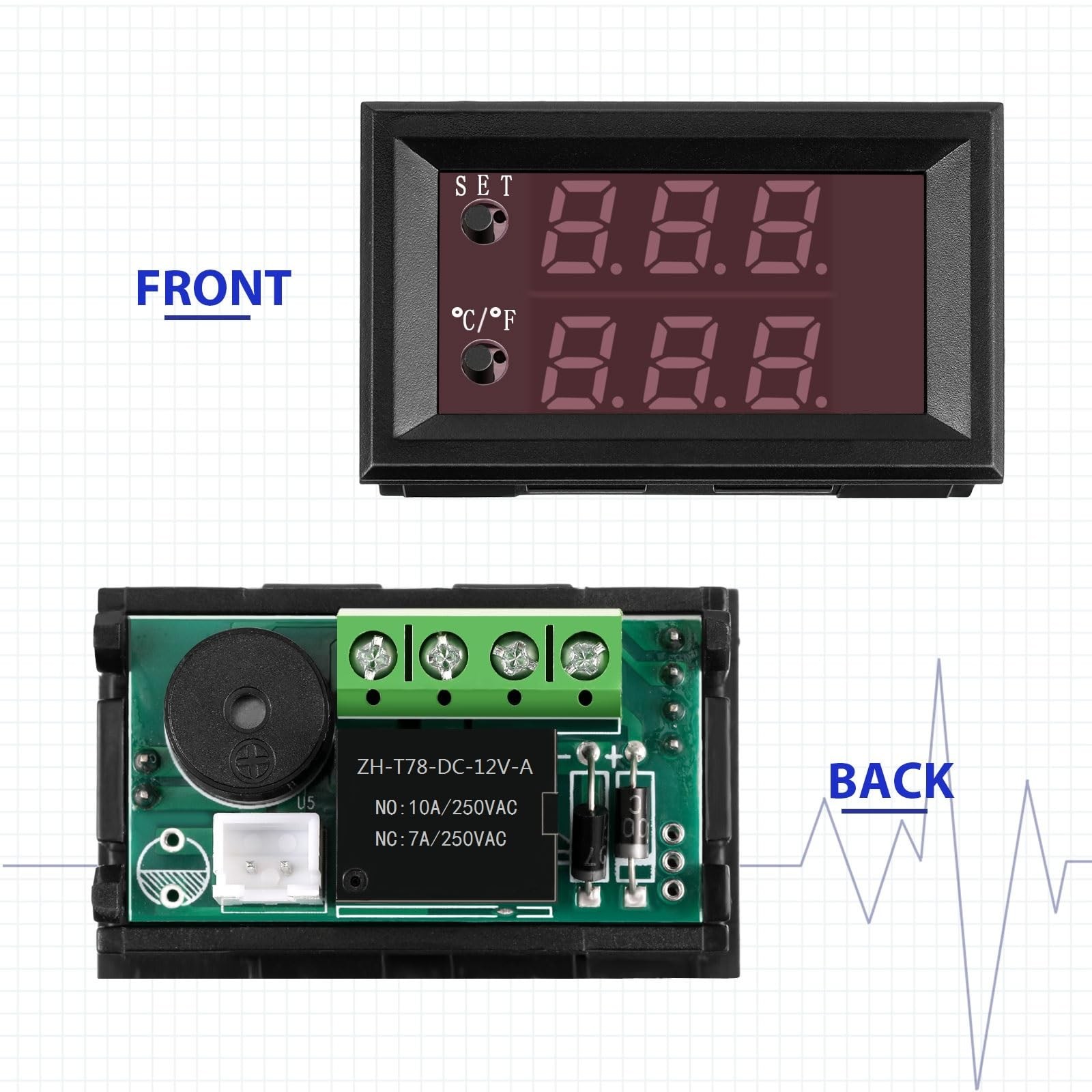 2 Pieces 12V Electronic Temperature Controller Programmable 50 to 110 Degree ...