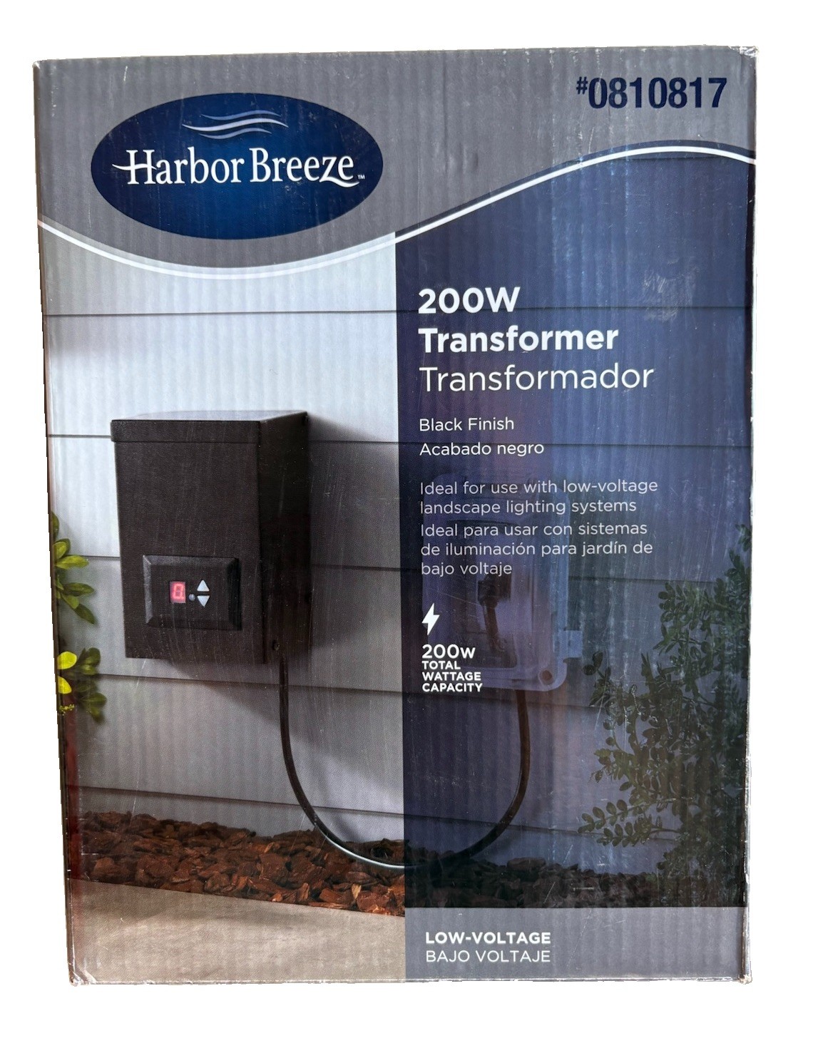 200-Watt 12-Volt Multi-Tap Transformer Harbor Breeze Landscape Transformer Black