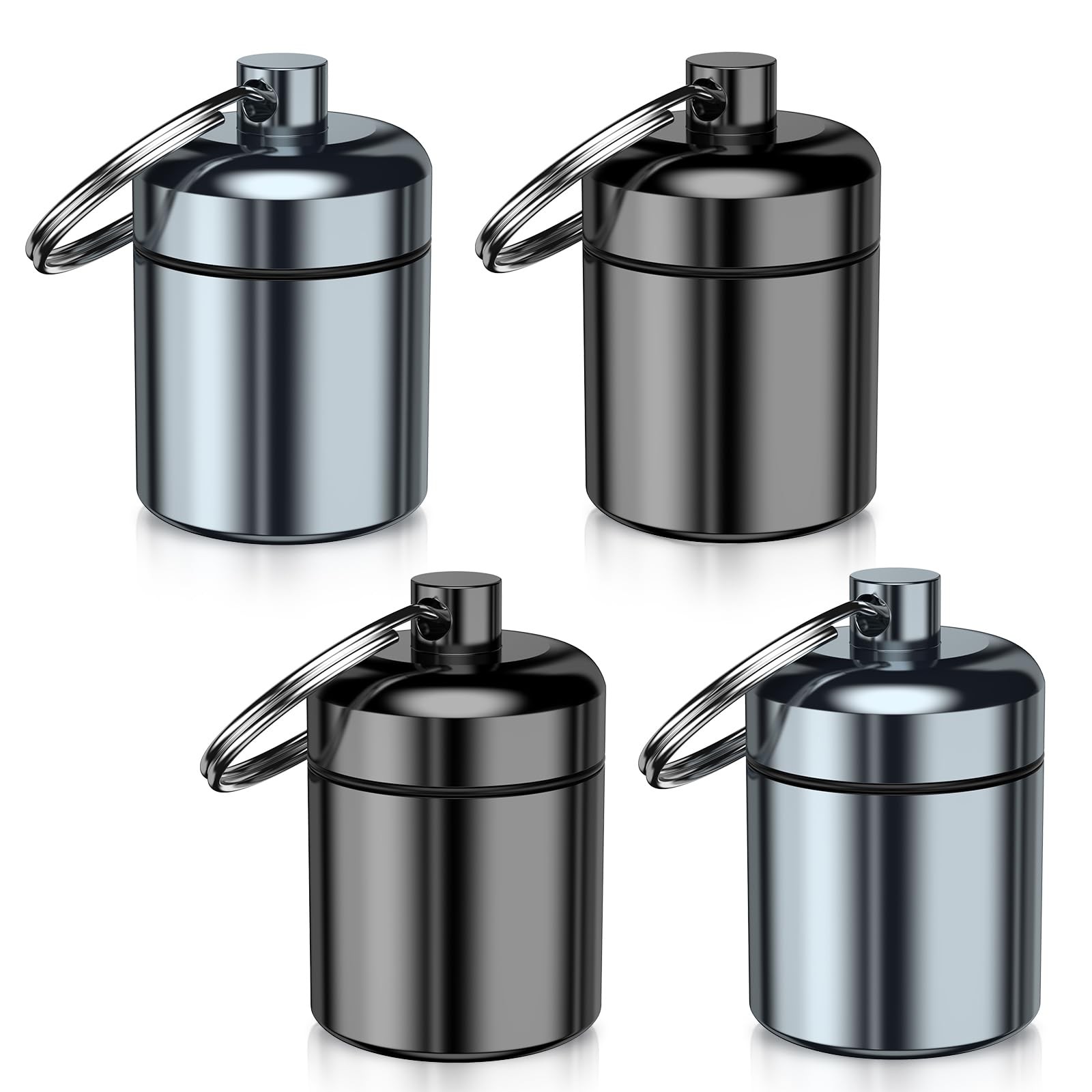 4 Pack Mini Pills Case Small Pill Holder Keychain for 4 Pack, Black & Grey