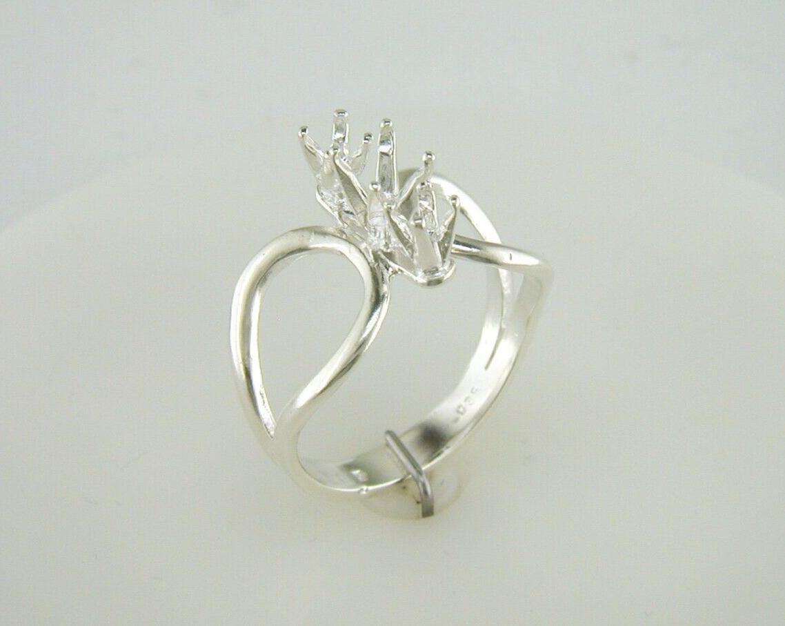 Round Loop Shank Three Stone Ring Setting Sterling Silver