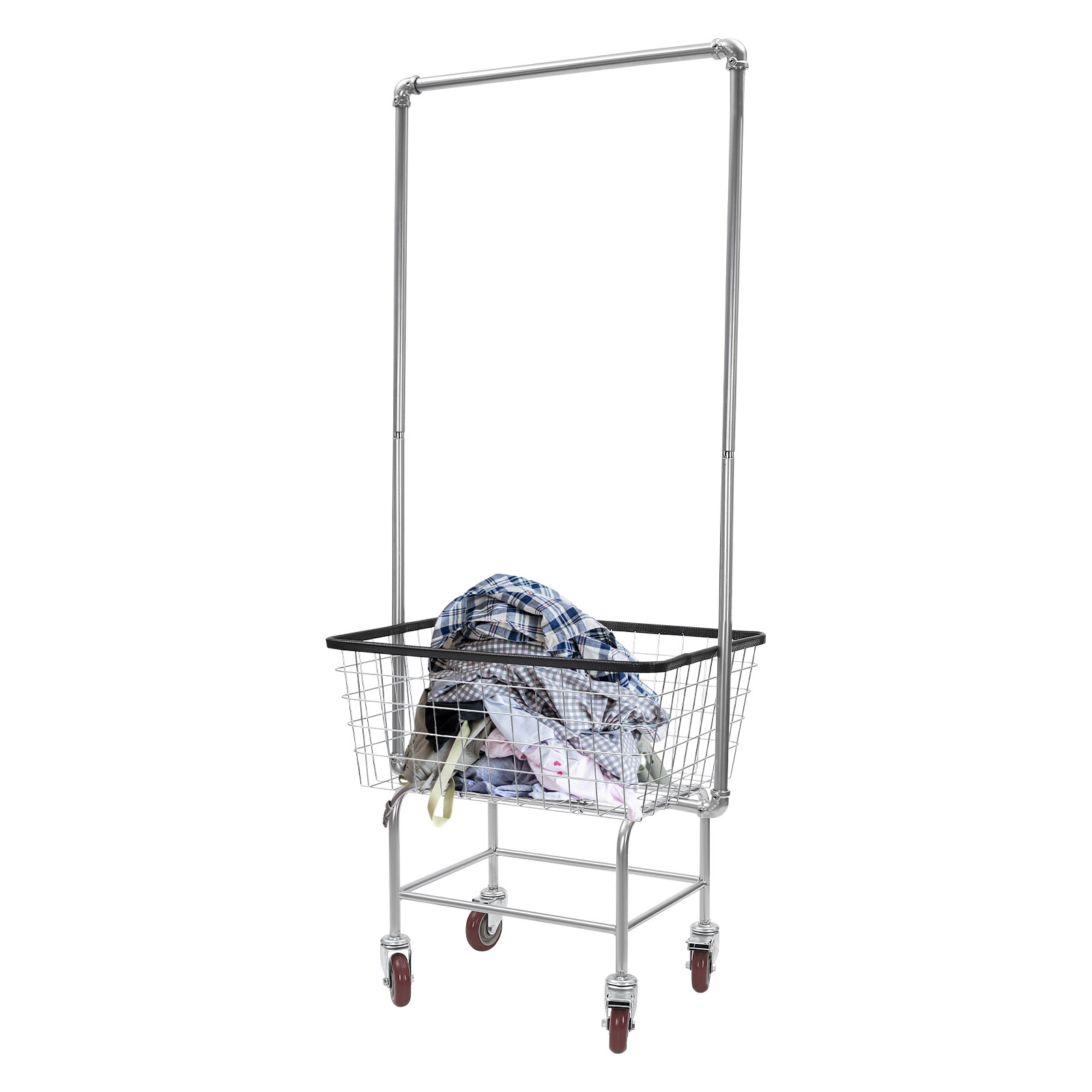Steel Wire Laundry Cart Laundry Basket W/ Wheels Commercial Laundry Basket Cart
