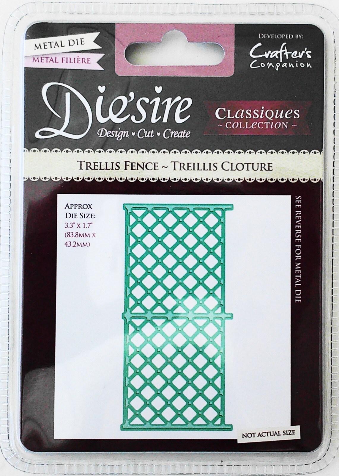 Crafters Companion Die'sire Trellis Fence Metal 1 Die 3.3"x1.7" Sealed