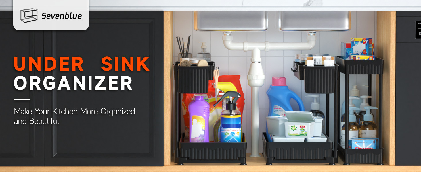 3 Pack Multi-Purpose Pull-Out Storage Organizers, 2-Tier L-Shaped Under