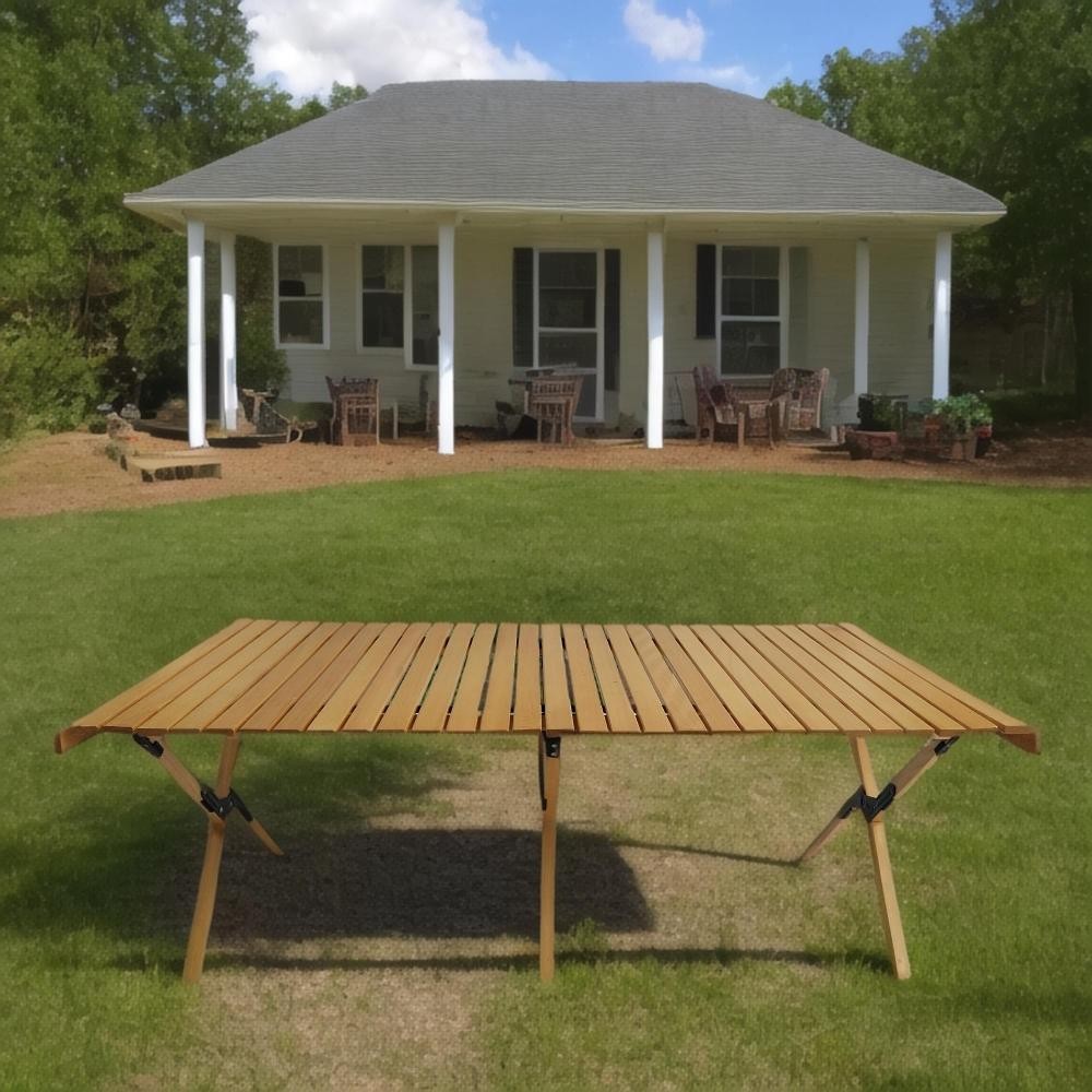 Foldable Patio Table Outdoor Dining Camping Picnic X-Leg Solid Wood