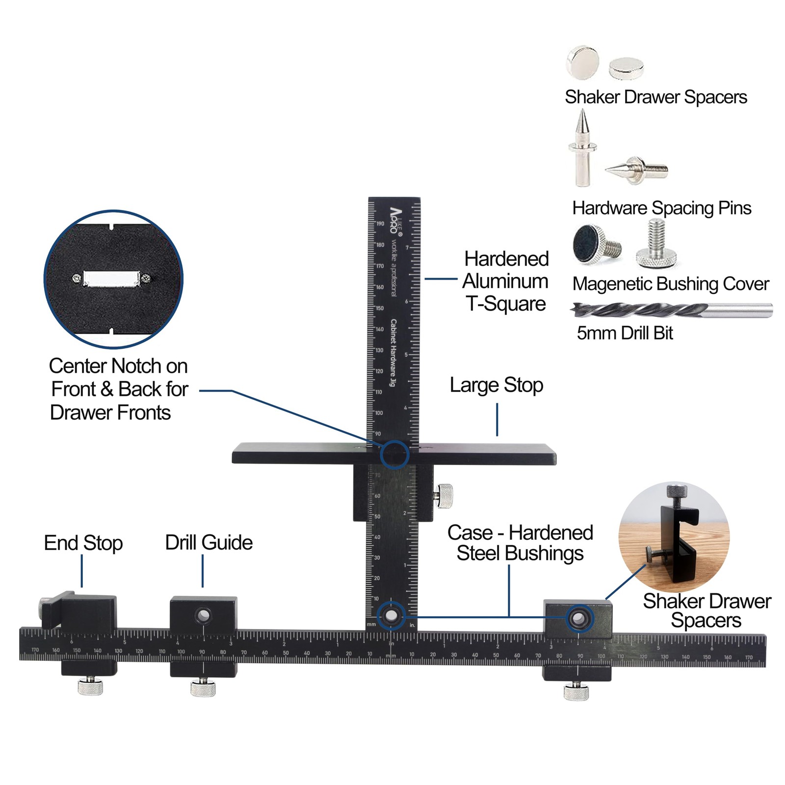 Basic Black Aluminum Alloy Cabinet Hardware Jig for Effortless Handles, Pulls,