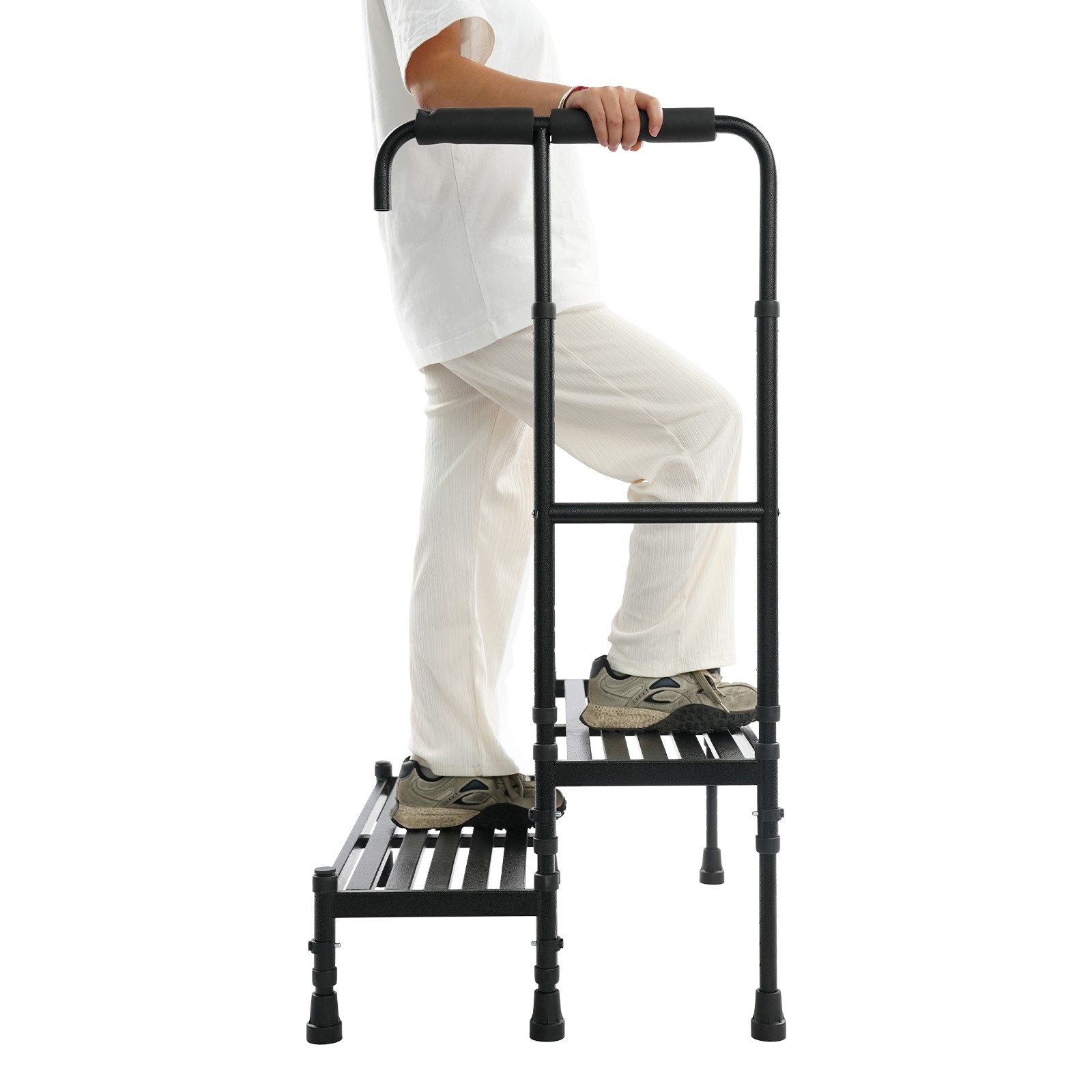 Step Stool with Handle, Adult Ramp with Handrail, Metal Stepping Stool