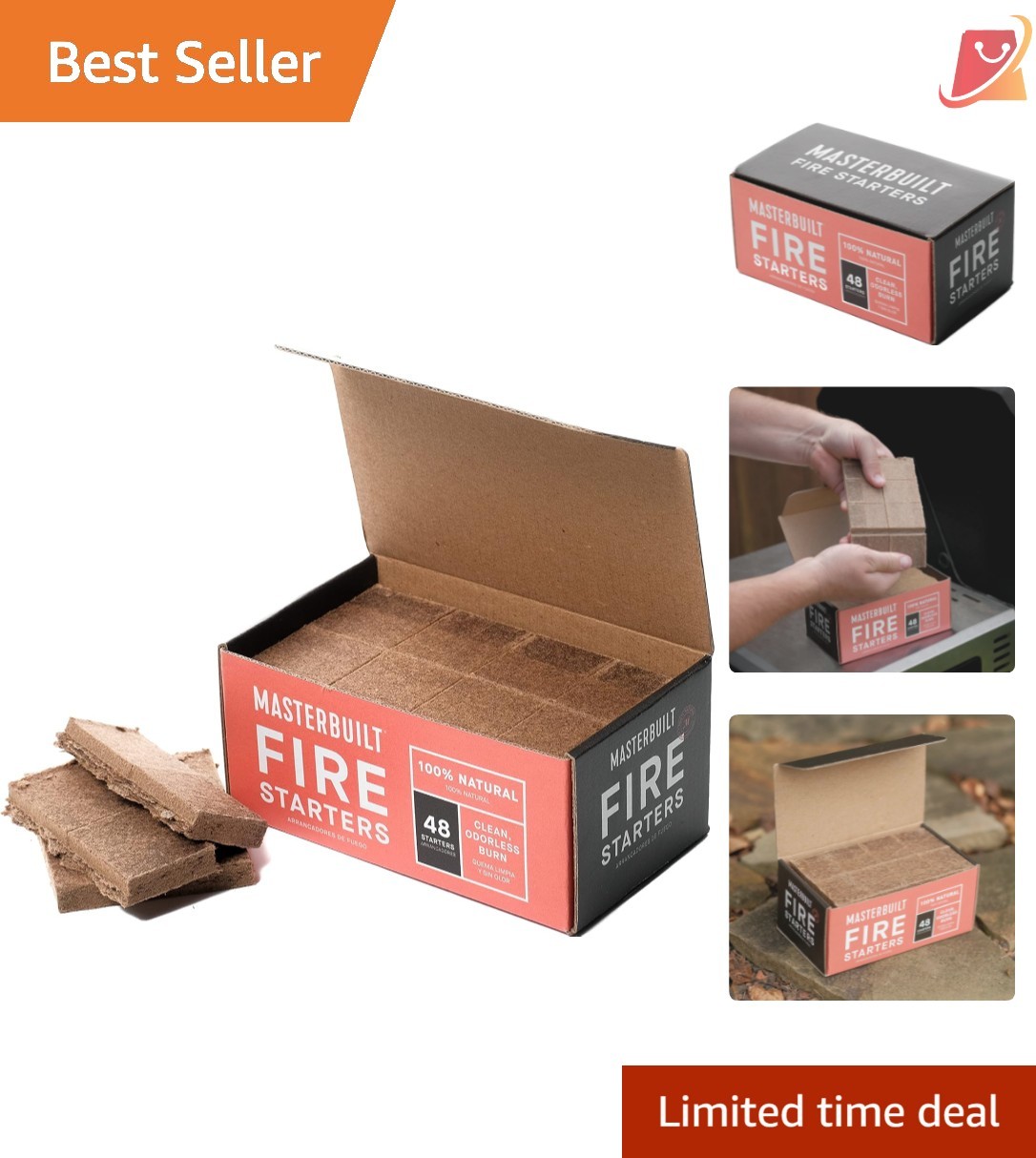 All-Natural Odorless Wax Fire Starters for Charcoal Grilling 48-Count