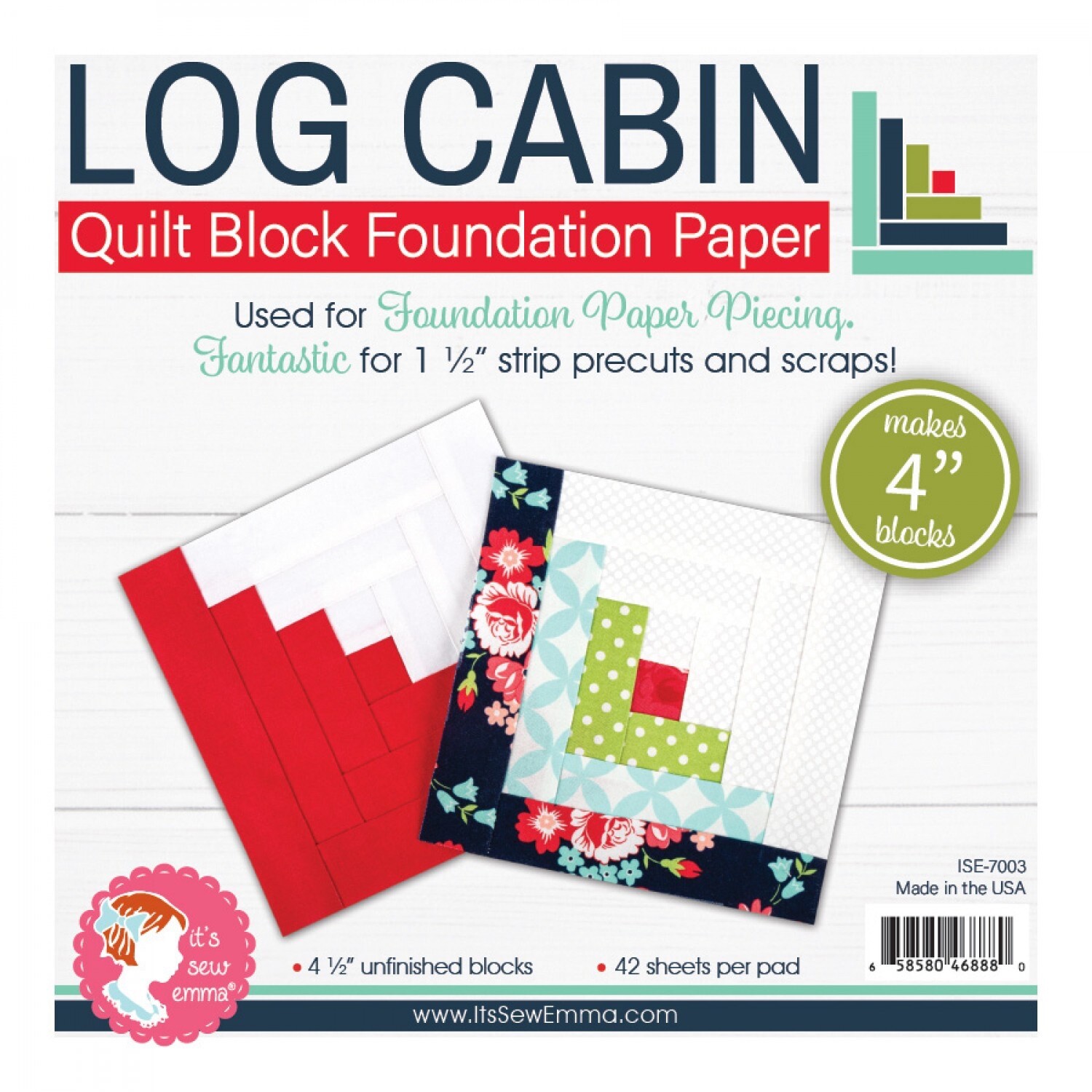 4" Log Cabin Foundation Paper, Pad Includes 42 Sheets It's Sew Emma ISE 7003