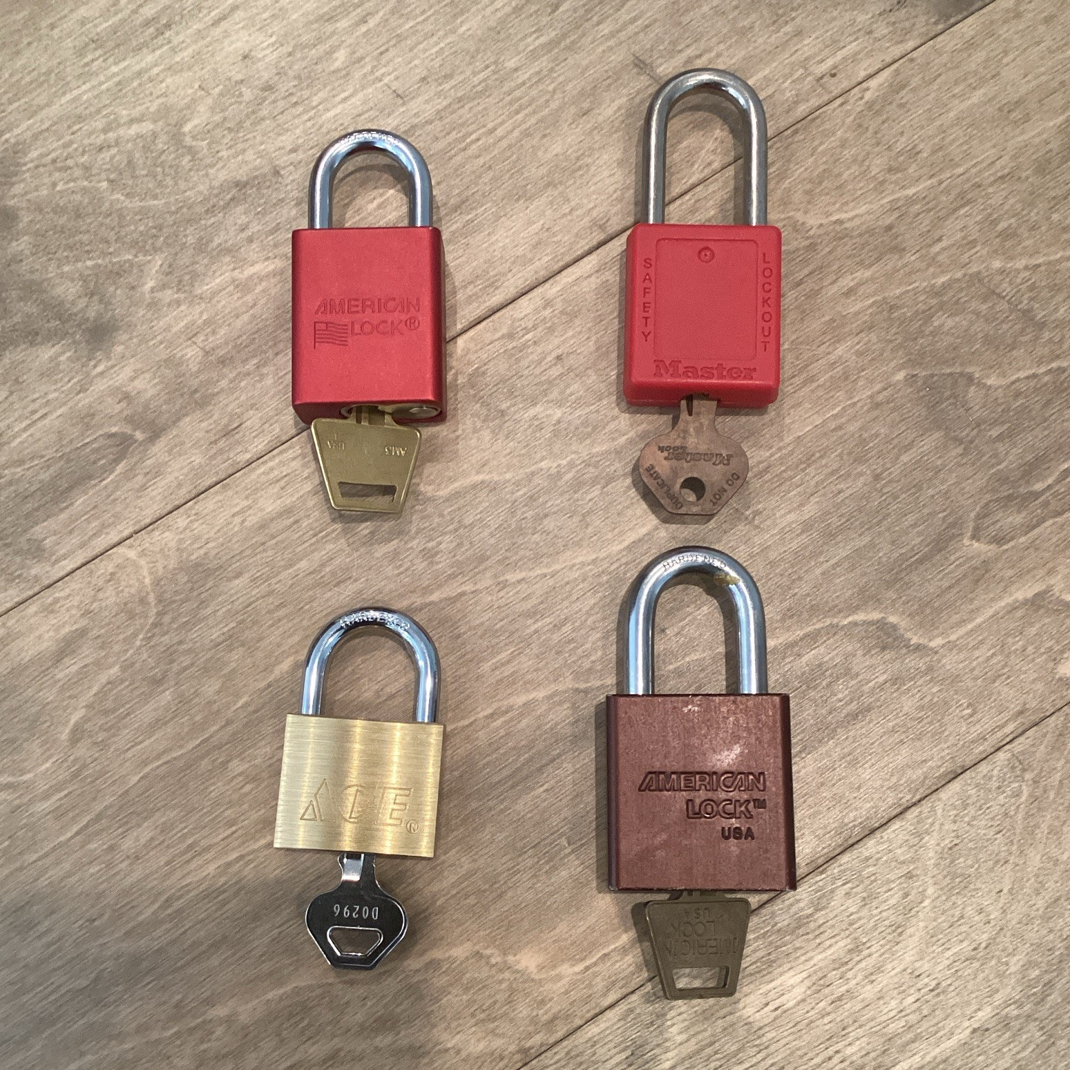 American Lock 1100, Master LOTO, ACE 38mm, and American 1205