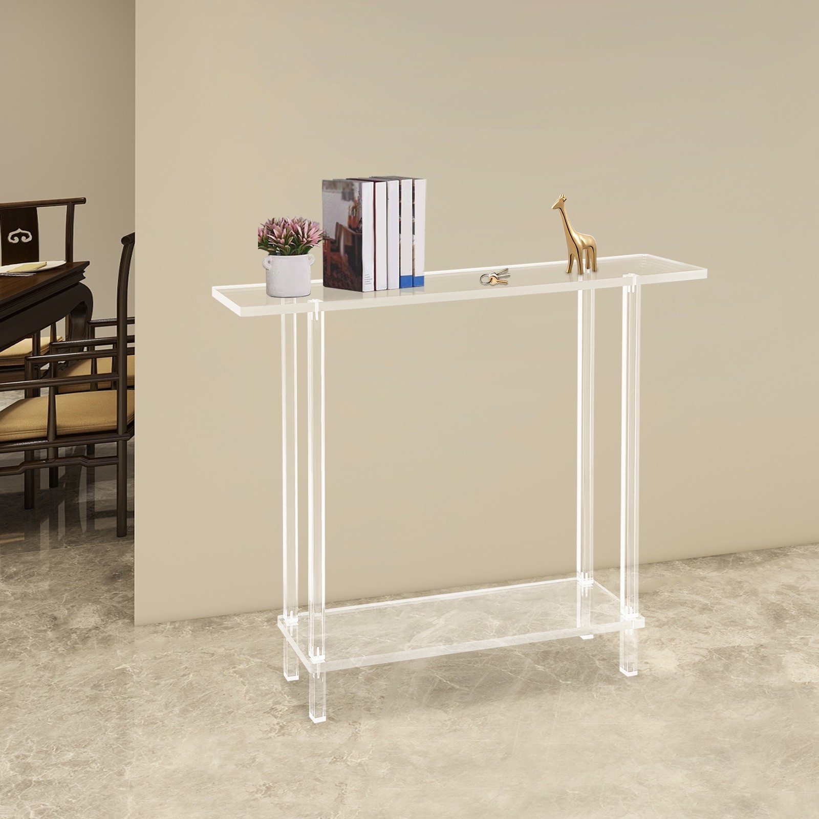 Acrylic Table Clear Entry Table Small Entryway Table W/ Open Shelves 100×80×20cm