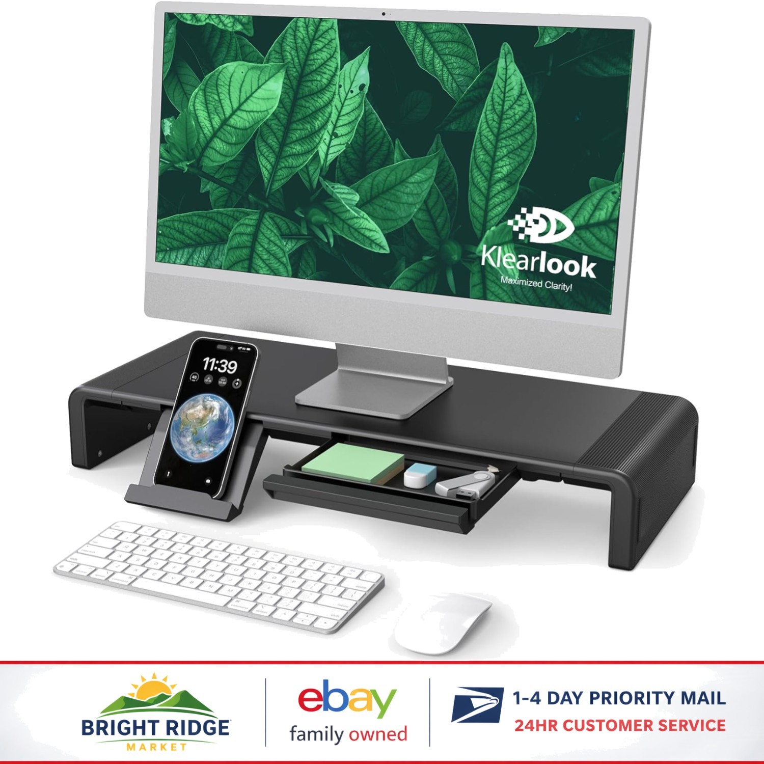 Adjustable Computer Monitor Stand with Storage Drawer for Desk Organization