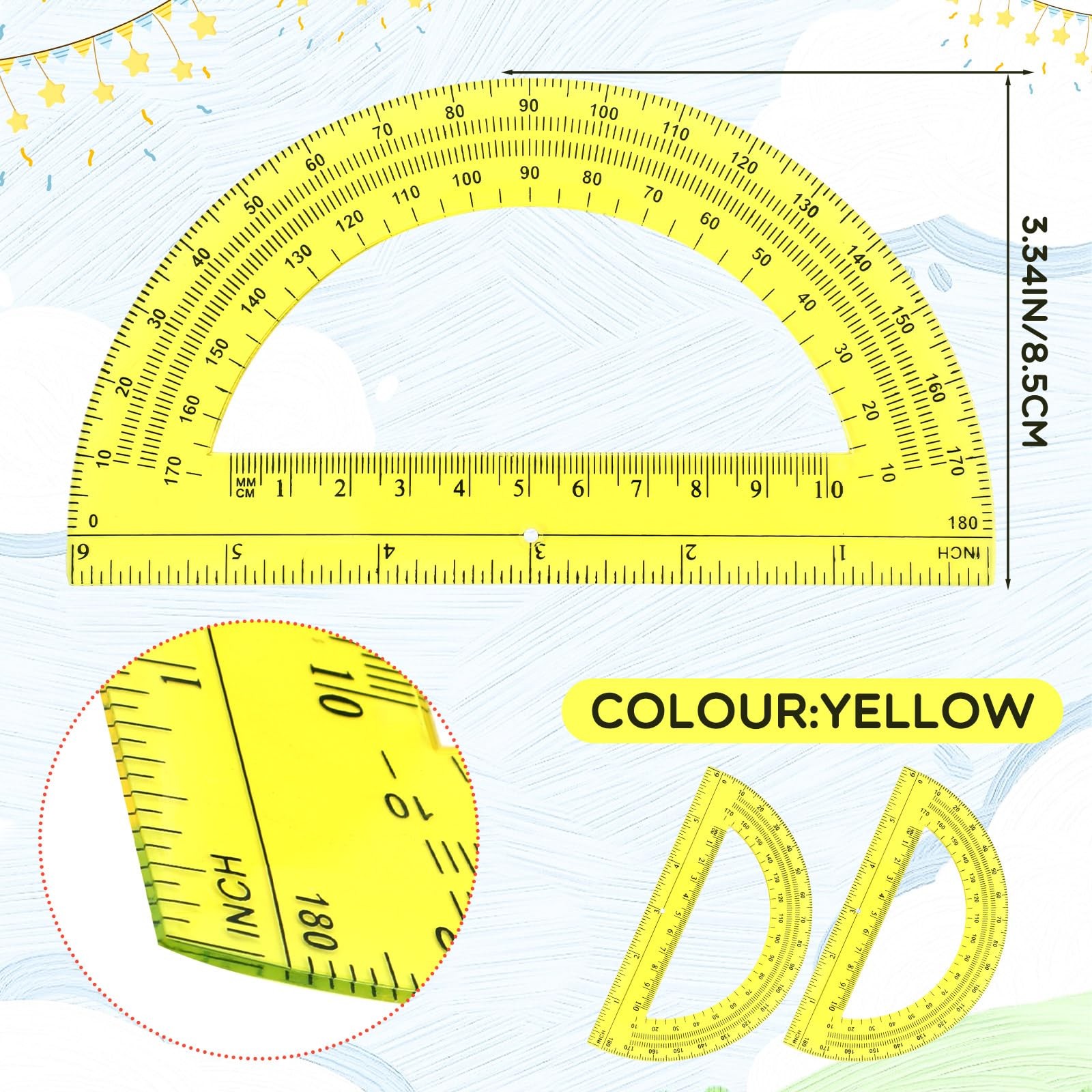2 Pack 6 Inch Plastic Math Protractors 180 Degrees Angle Measurement