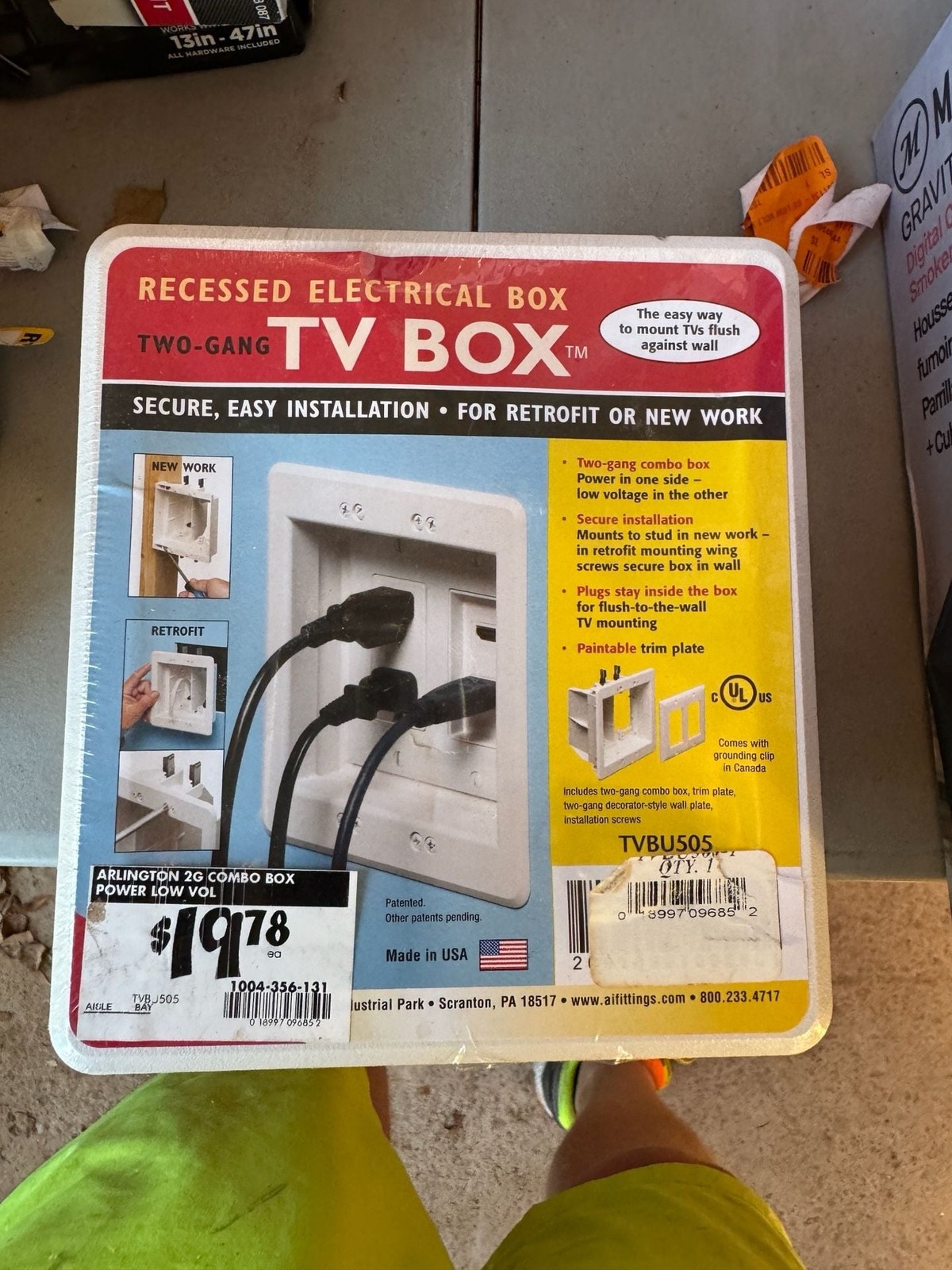 Arlington TVBU505 Two-Gang Recessed Electrical TV Box