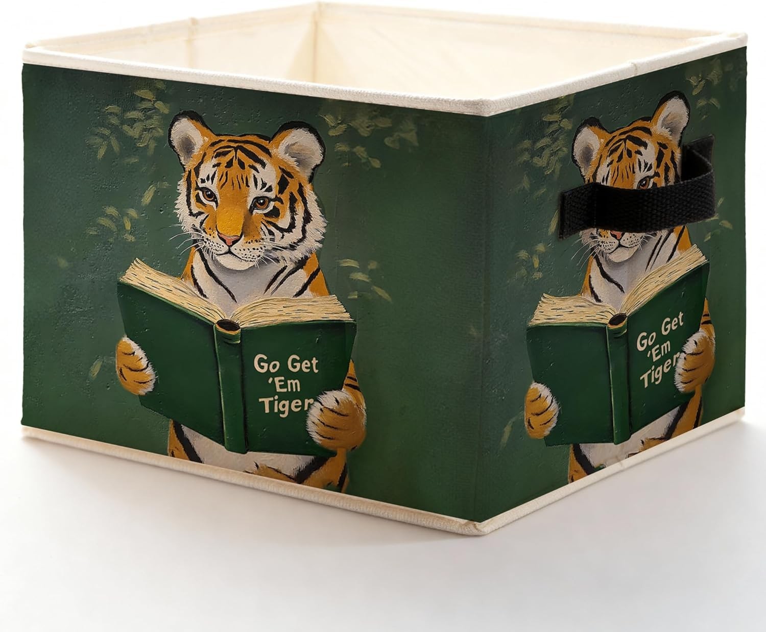 Dark Green Tiger Reading Book Storage Bins W/ Handles Motivational Tiger Bookish