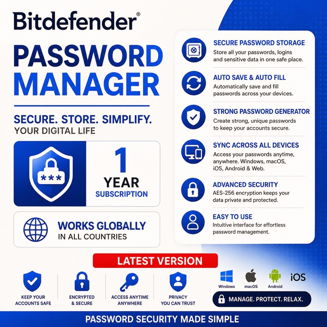 Bitdefender Password Manager - 1 Year -Latest Version