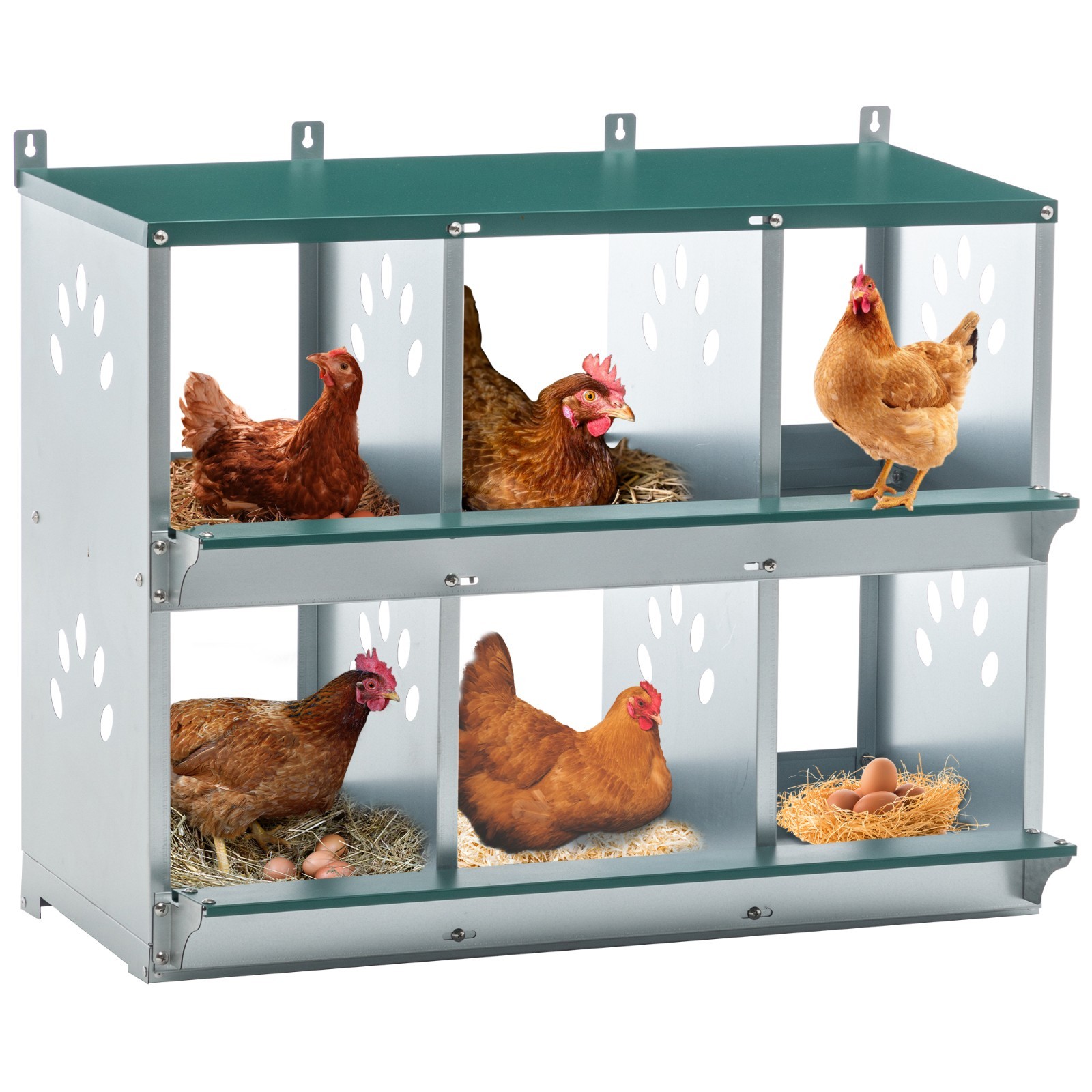 Metal Chicken Nesting Boxes Galvanized Steel Wall Mount Egg Laying Box 4-8 Hole