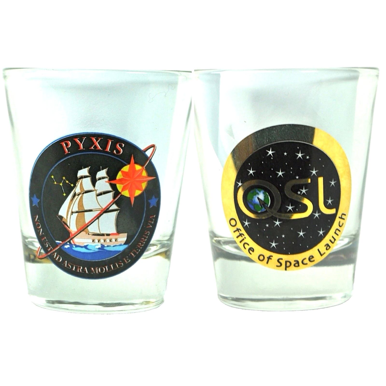 Pyxis OSL Office of Space Launch USAF 1 Shot Glass Spy Satellite Latin Phrase