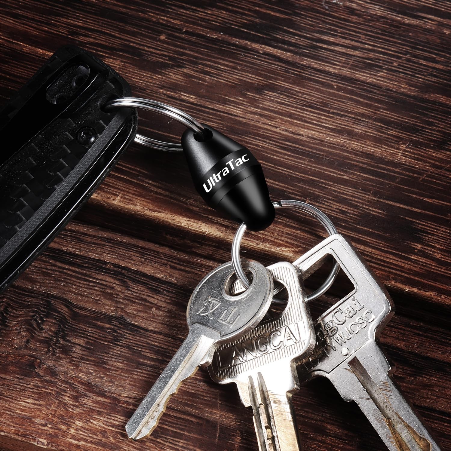 UltraTac Quick Release Keychain for Men, Secure Small, Black + Carabiner