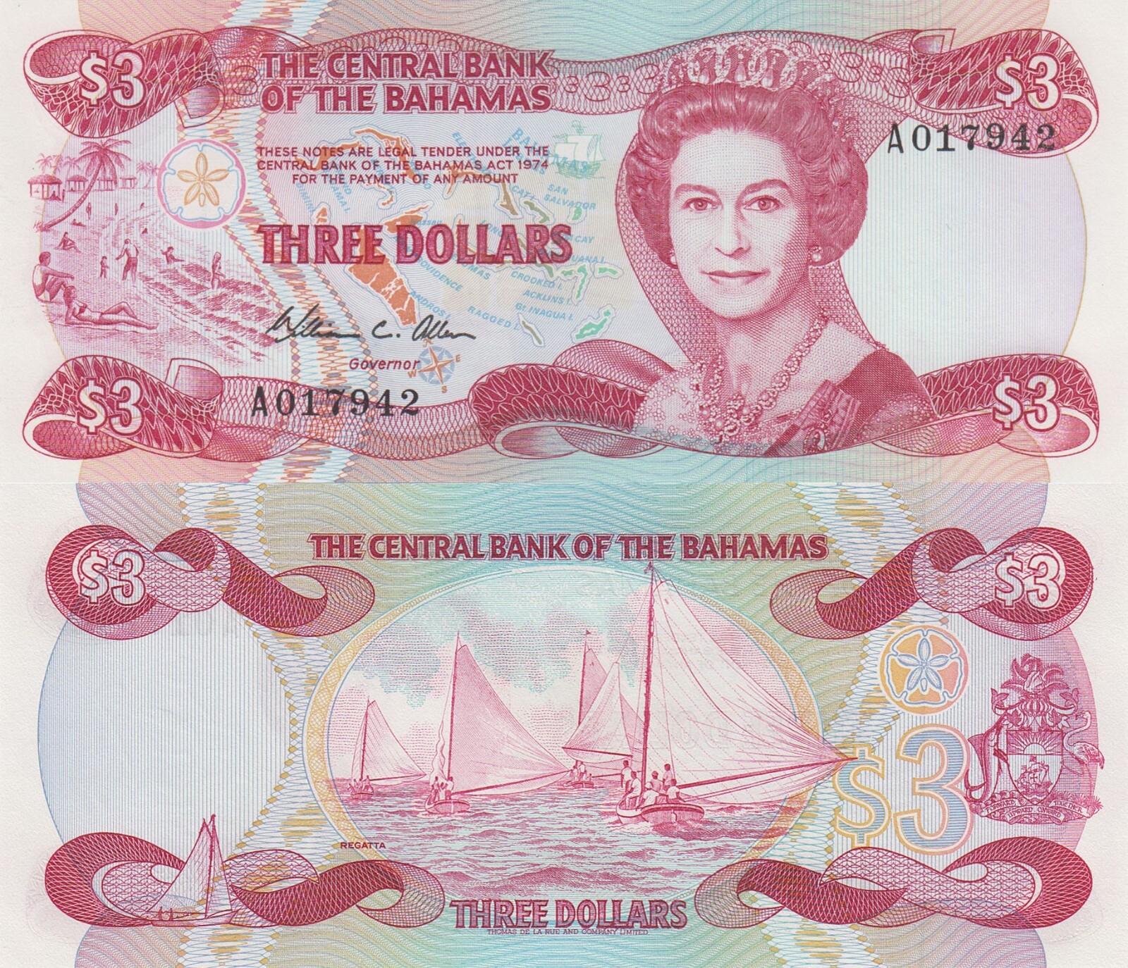 Bahamas 3 Dollars (ND/1984) - QEII/Sailing Regatta/p44, B309a UNC