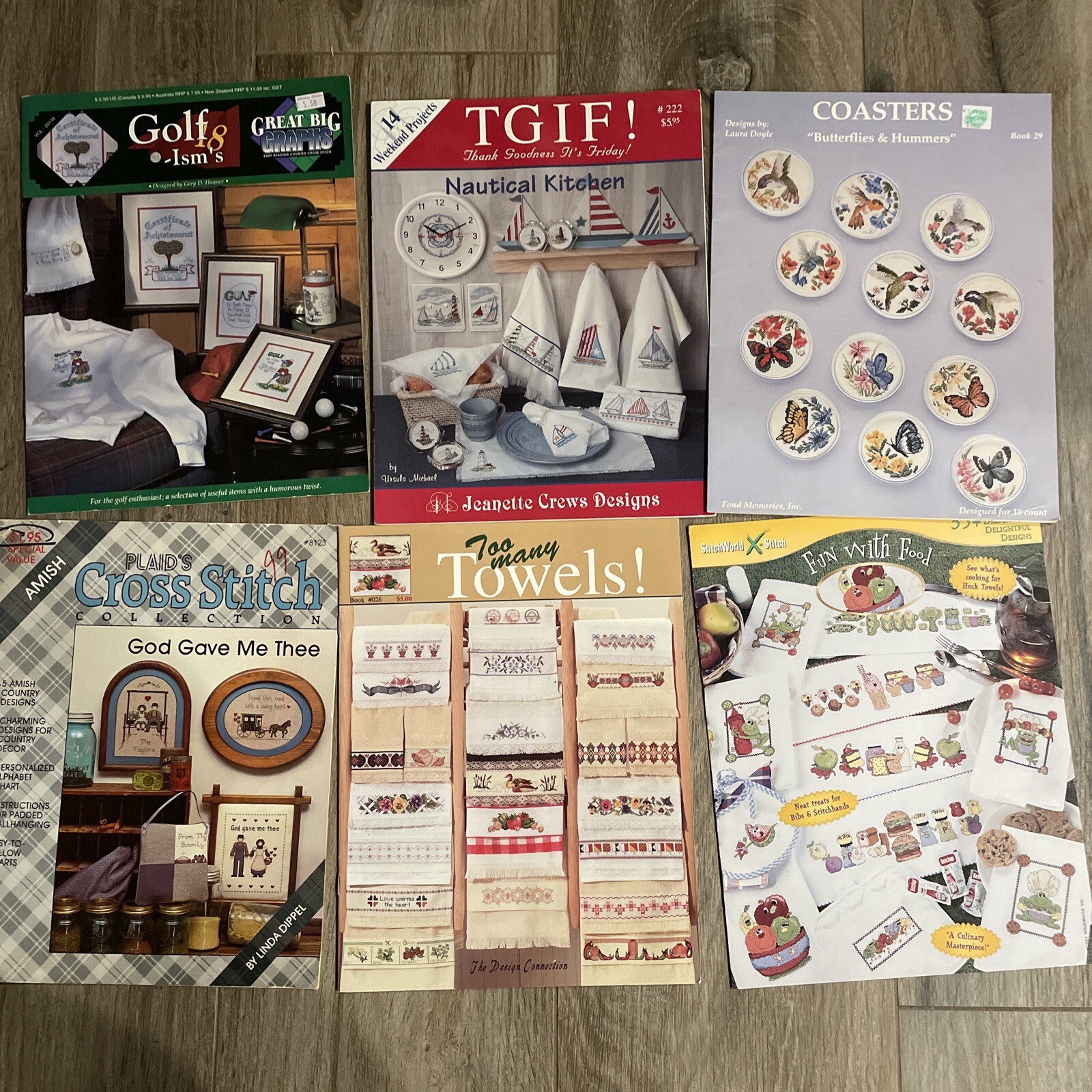 Cross stitch Lot Of 6 Leaflets Mixed Lot - Towels, Coasters, God, Nautical
