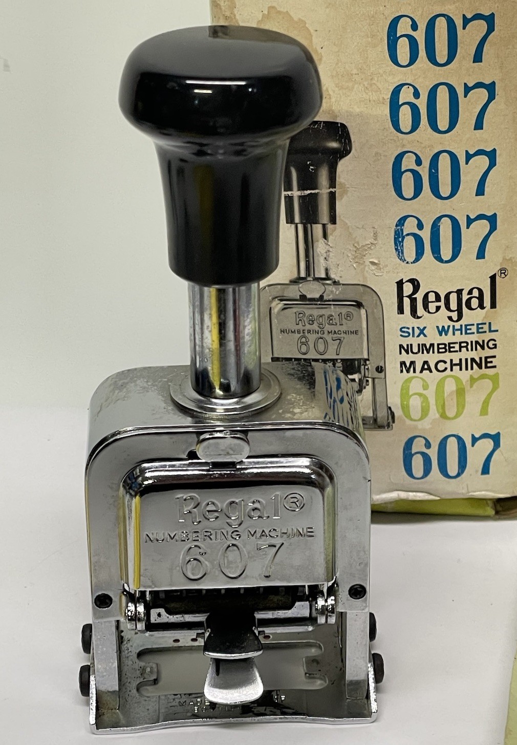 Vtg Regal 607 Automatic Consecutive 6-Wheel Numbering Machine Stamp Metal