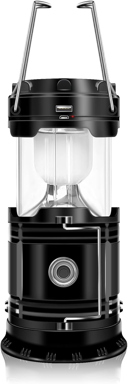 1pcs Solar Camping Lantern, Rechargeable LED Flashlight with USB Power Bank
