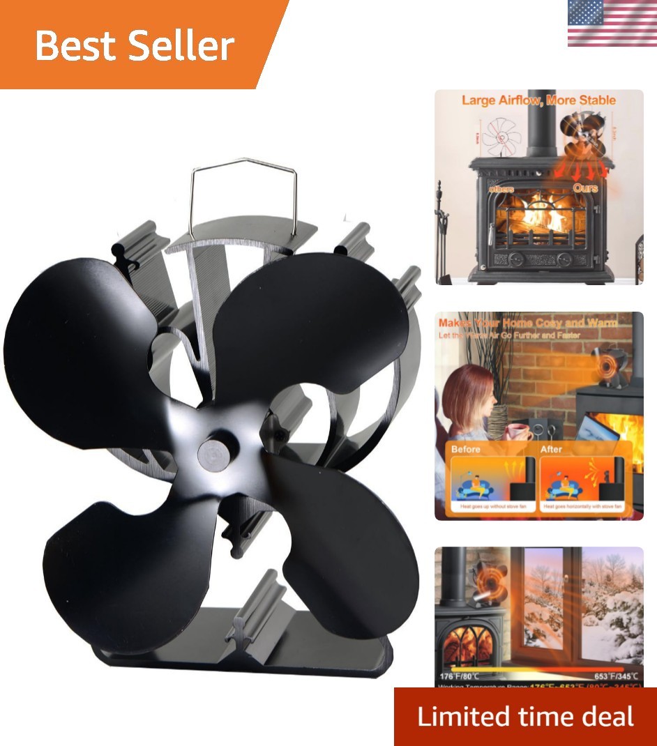 Wood Stove Fan Heat Powered Fireplace Fan No Electric, Heat Activated Thermal...