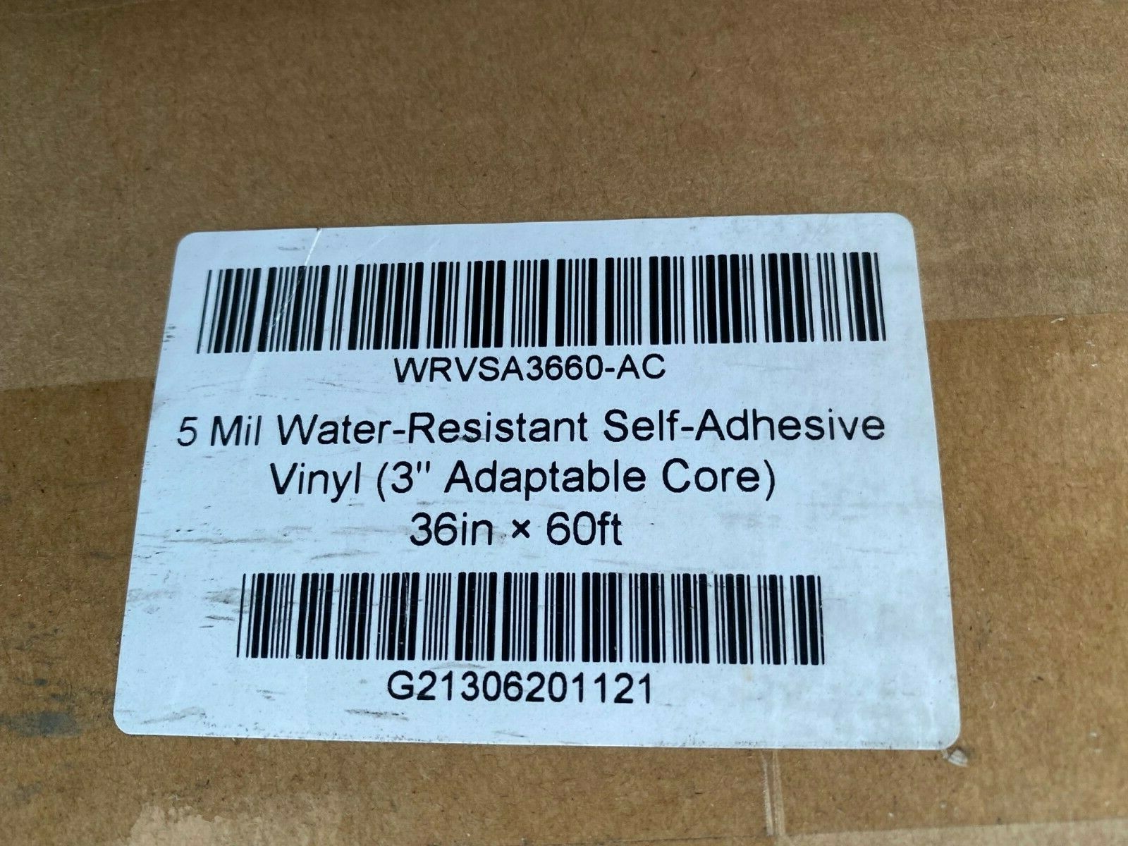 36" X 60 FT - 5 Mil Water-Resistant Self- Adhesive Vinyl, 3" Adaptable Core NEW