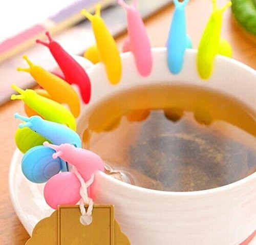 Drhob 6 pcs Exquisite Snail Shape Silicone Tea Bag Holder Red, Yellow, Pink