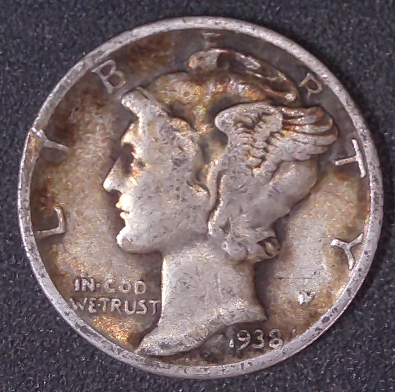 1938-P Mercury Winged Liberty .10c Dime 90% SILVER Toned Philadelphia Mint