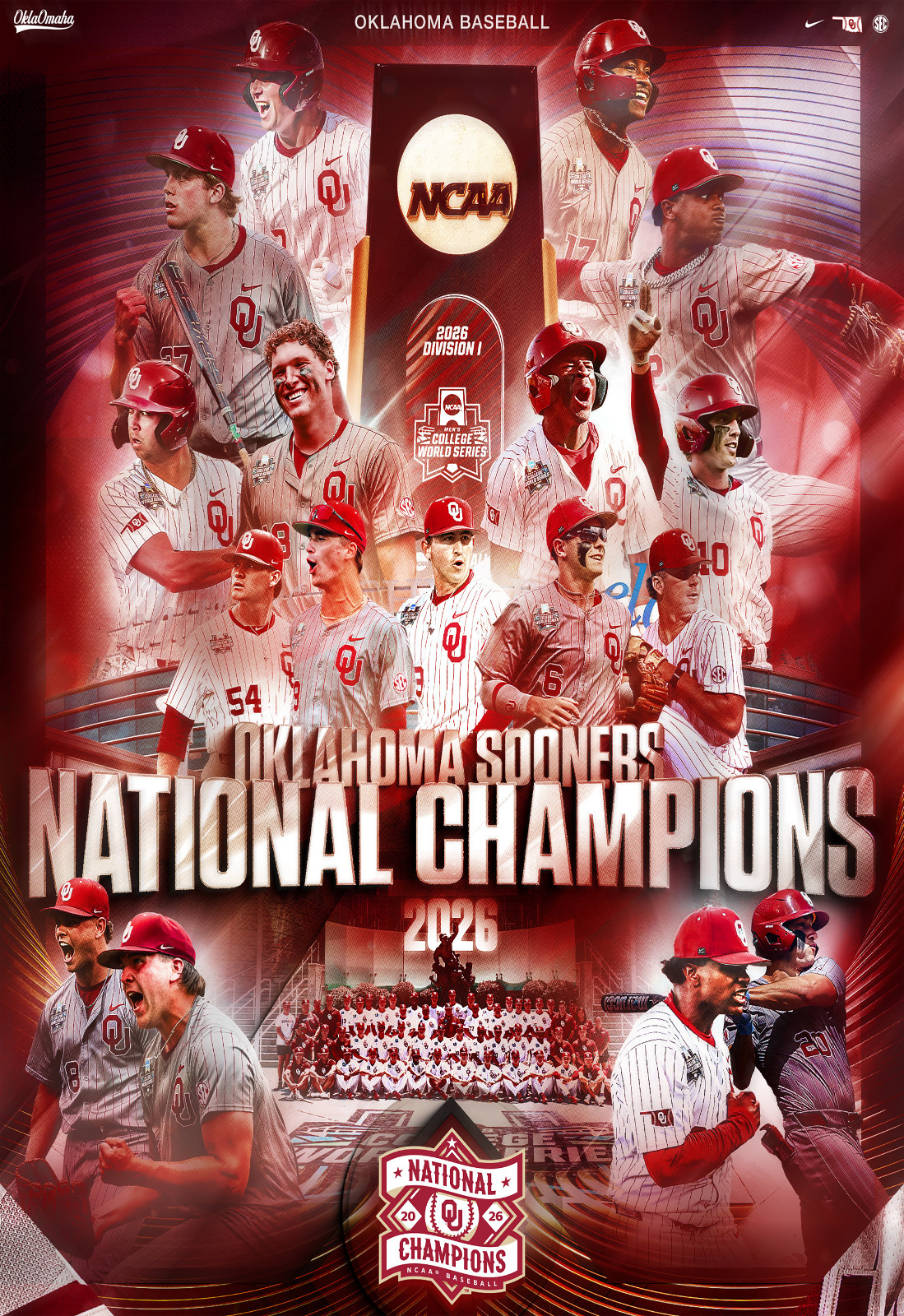 Oklahoma Sooners 2026 College World Series Champions Poster Multiple Sizes CWS A