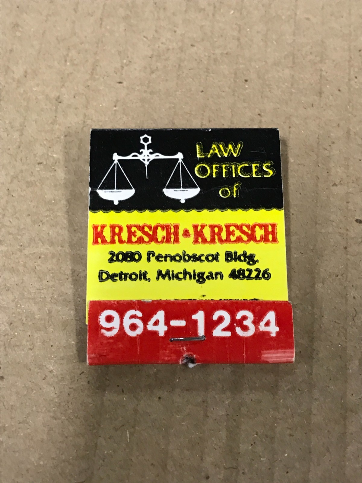 Vintage New/Unstruck Law Offices Of Kresch & Kresch - Detroit, MI - Matchbook
