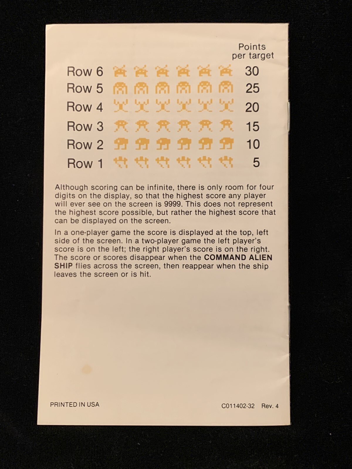 SPACE INVADERS - Game Program Instructions / Manual - ATARI 1981