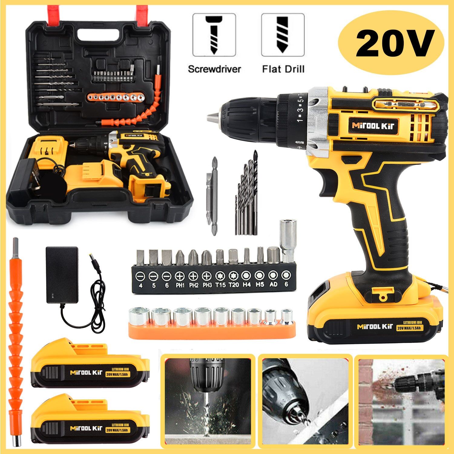 2026 Cordless Drill Kit with Screwdriver Bits, Rechargeable Electric Drill Set