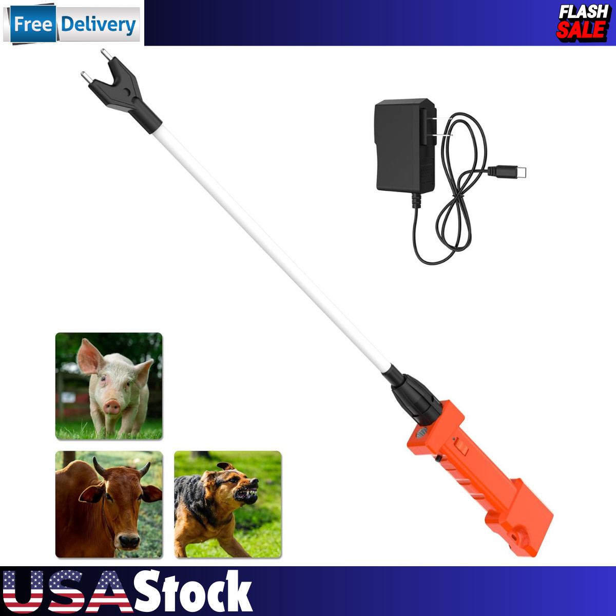 Waterproof Electric Cattle Prod Rechargeable Livestock Shock Stick w LED Lights