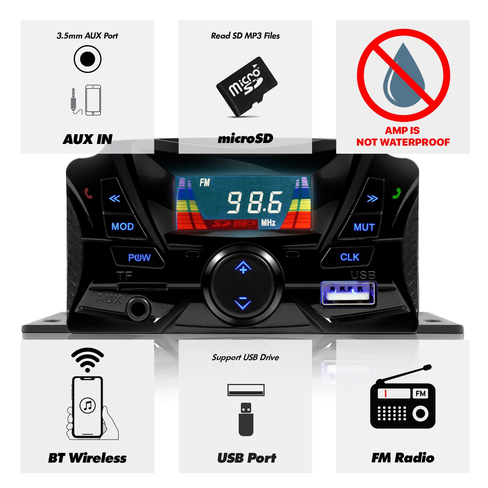 GoHawk Motorcycle Speakers Bluetooth, Waterproof and TS3 Black