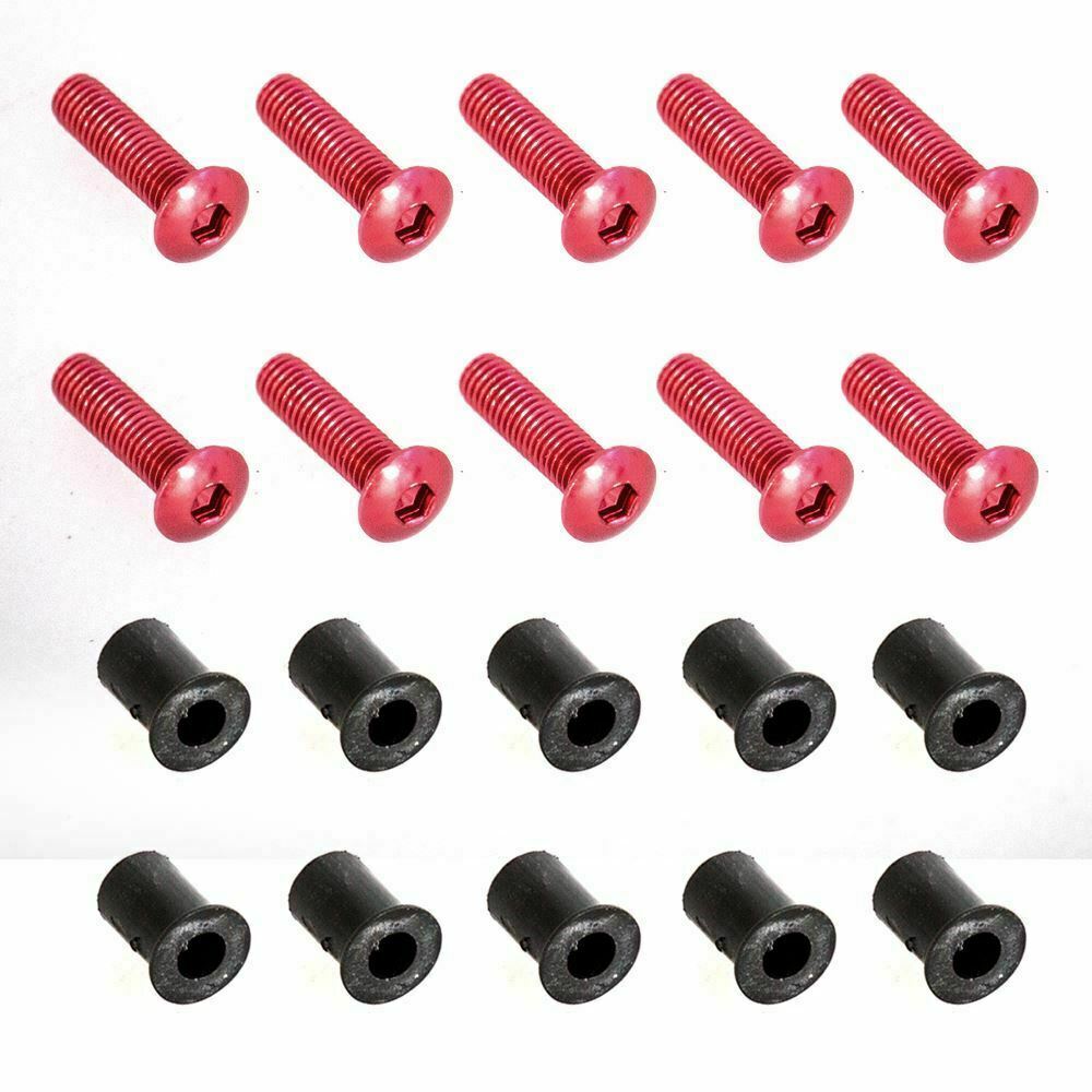 Rubber Nuts + M5 Coloured Motorcycle Windscreen Bolts 10pcs Red