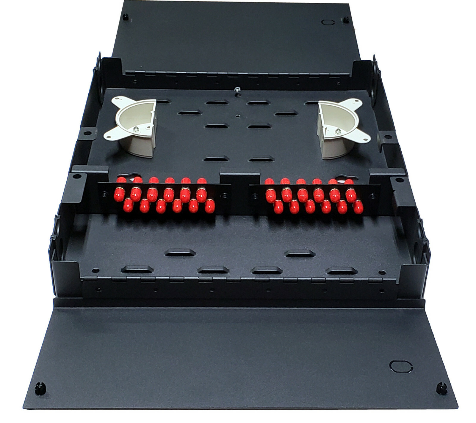 24 Fiber Dual Door Wall Mount w/ 24 ST Adapters, Patch Only Singlemode/Multimode