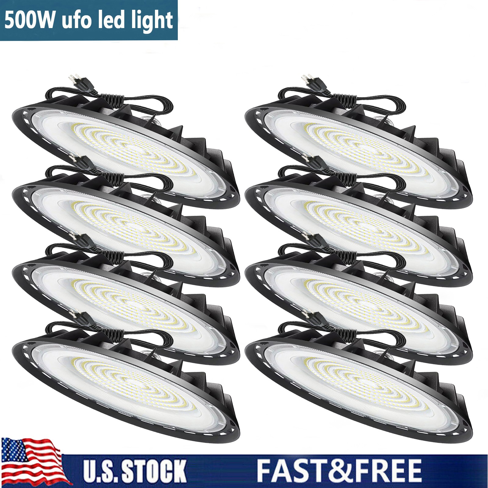 8 Pack 500W UFO Led High Bay Light Commercial Industrial Warehouse Factory Light