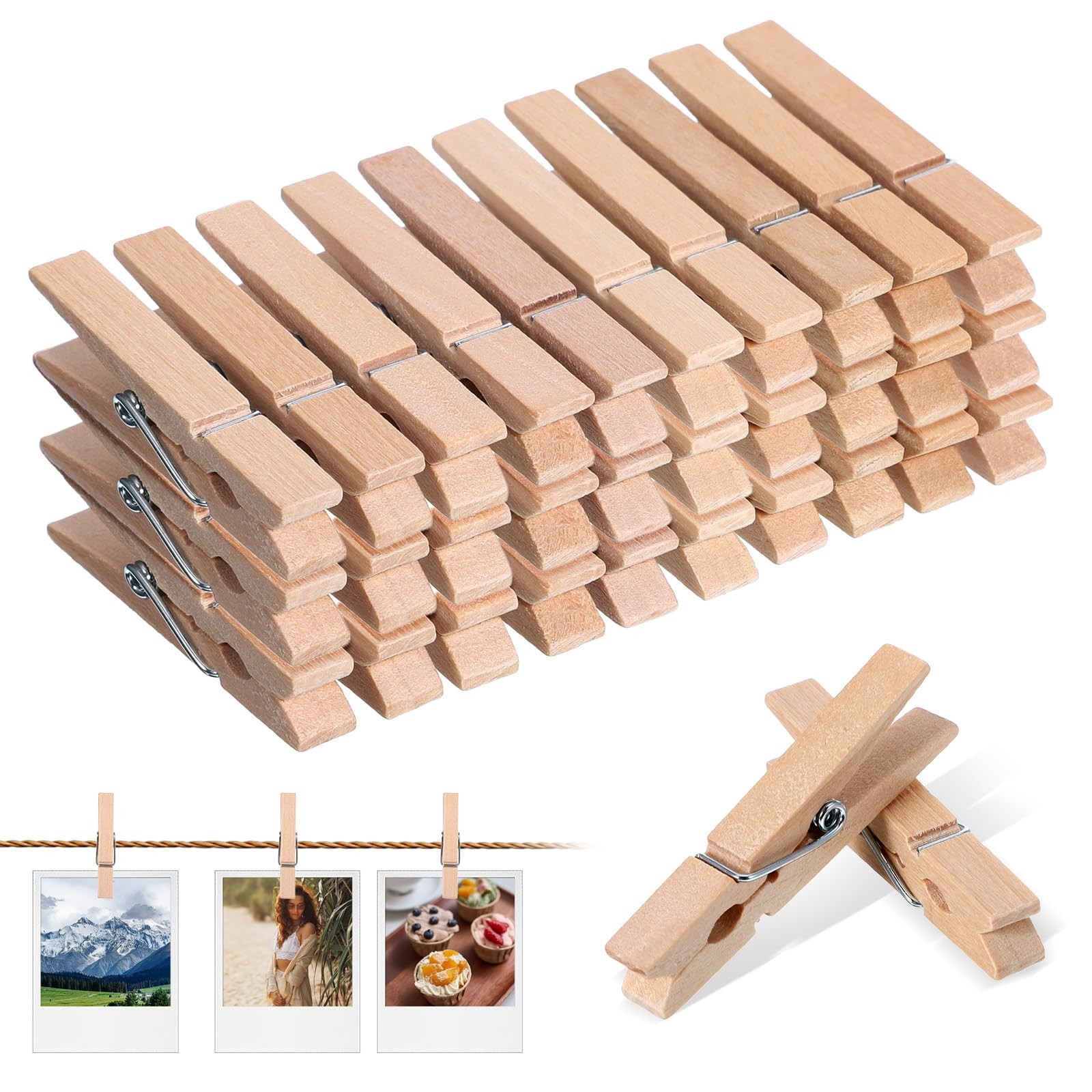50 PCS 1.9 Inch/4.8cm Sturdy Wooden Clothespins Portable Small Clothes Pins