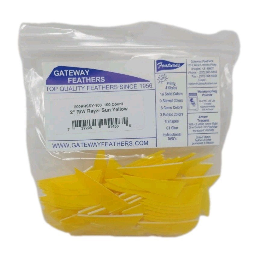 100 Pack Gateway Feathers 2" Right Wing: Rayzr Sun Yellow 200RRSSY-100