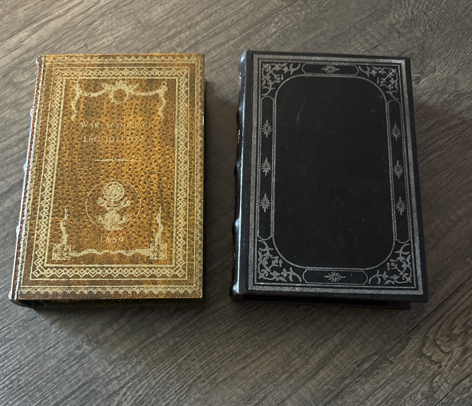 War & Peace & Oliver Twist Faux Wooden Storage Boxes
