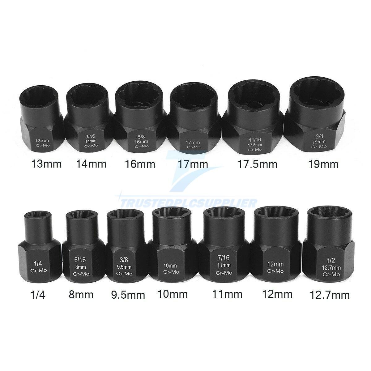 13pcs Impact Damaged Bolt Nut Screw Remover Extractor Set Twist Socket Tool Kits