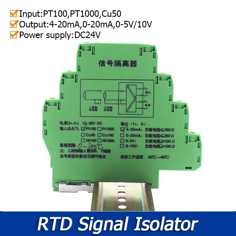 Signal Isolator Din Rail RTD PT100 PT1000 Thermocouple 4-20mA 0-10V Transmitter