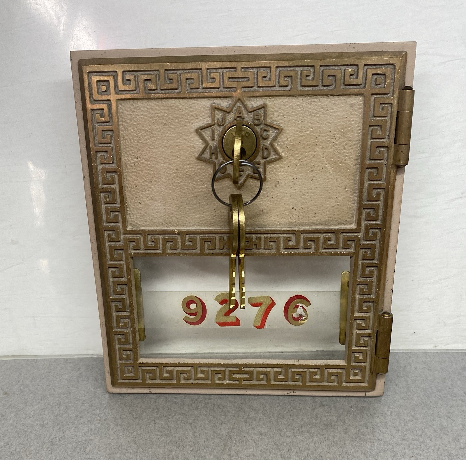 Vintage American Device Brass Art Deco Postal Mailbox Door w/ Lock & Key
