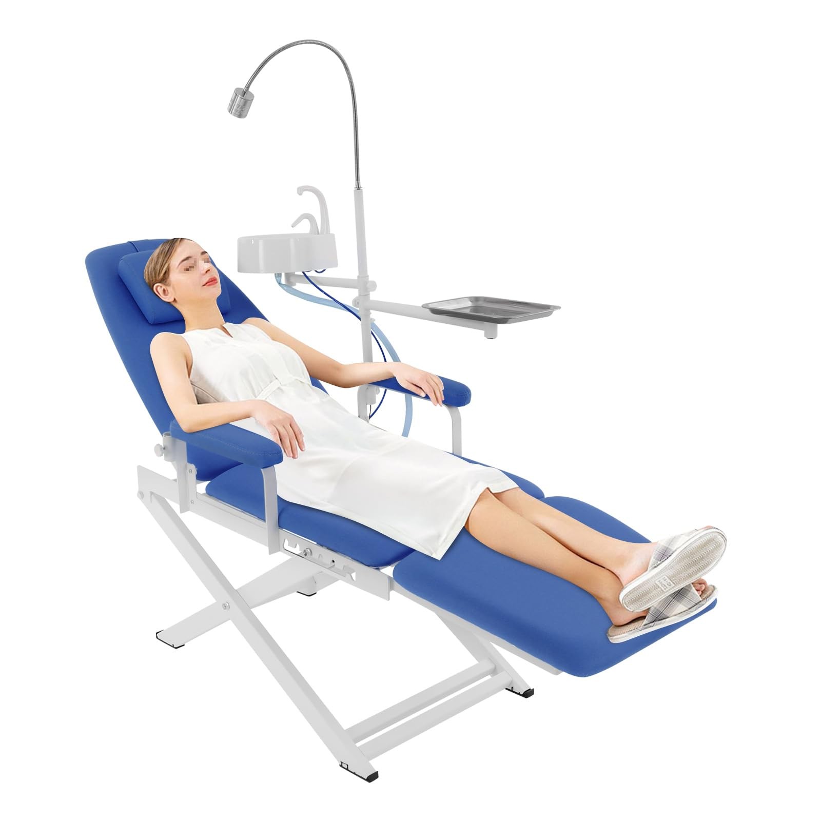 Portable Dental Folding Mobile Chair Tilt Bed with 220V LED Light & Waste Basin