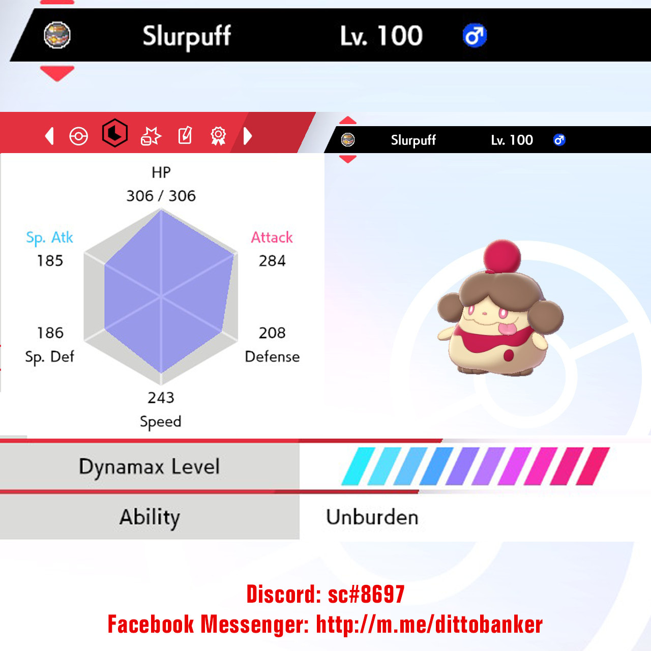 Pokemon Sword/Shield 6IV ULTRA SHINY Slurpuff / Unburden / Adamant