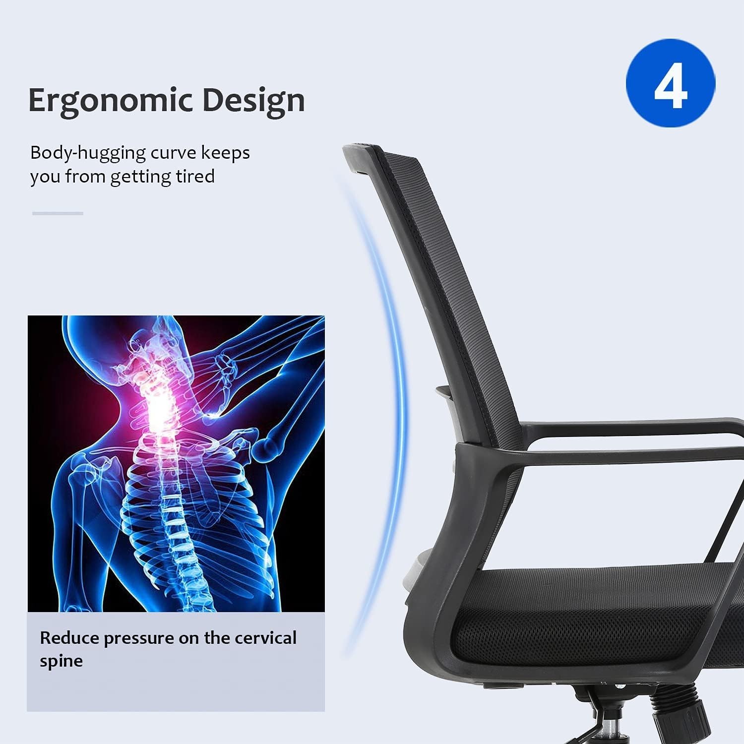 Adjustable Rolling Swivel Desk Chair with Armrests and Breathable Mesh, Black